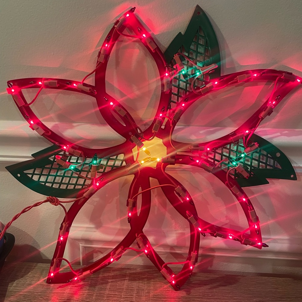 Vntg 2000 Impact Innovations Christmas Lighted Window Decoration, Poinsettia(#20